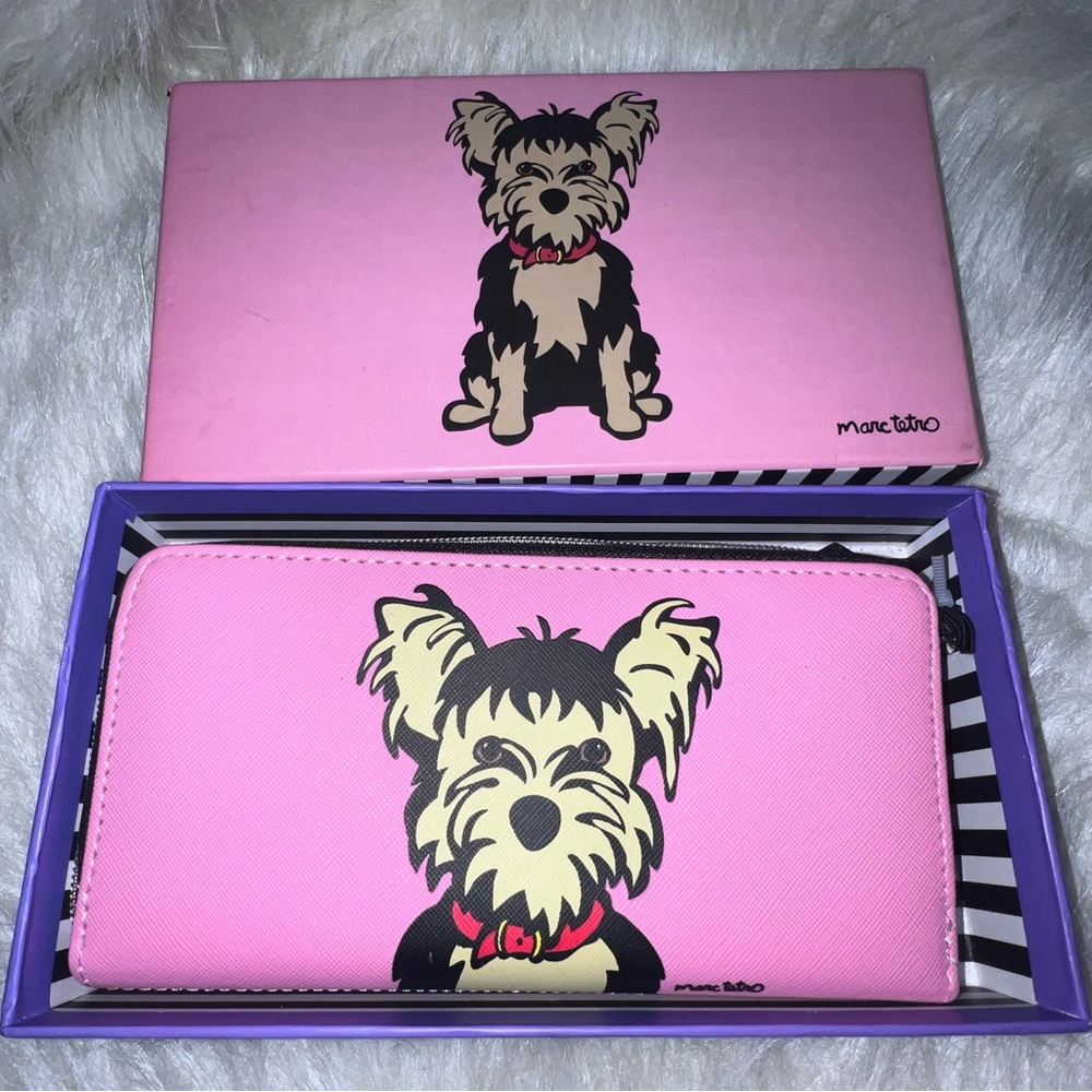 Marc Tetro Yorkie Terrier Dog Zippy Faux Saffiano Leather Zip Around Wallet